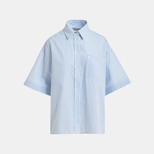 ESSENTIEL ANTWERP Jasleen Striped Cotton Shirt with Scarf in Blue