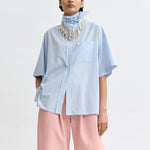 ESSENTIEL ANTWERP Jasleen Striped Cotton Shirt with Scarf in Blue