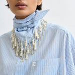 ESSENTIEL ANTWERP Jasleen Striped Cotton Shirt with Scarf in Blue