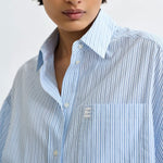 ESSENTIEL ANTWERP Jasleen Striped Cotton Shirt with Scarf in Blue