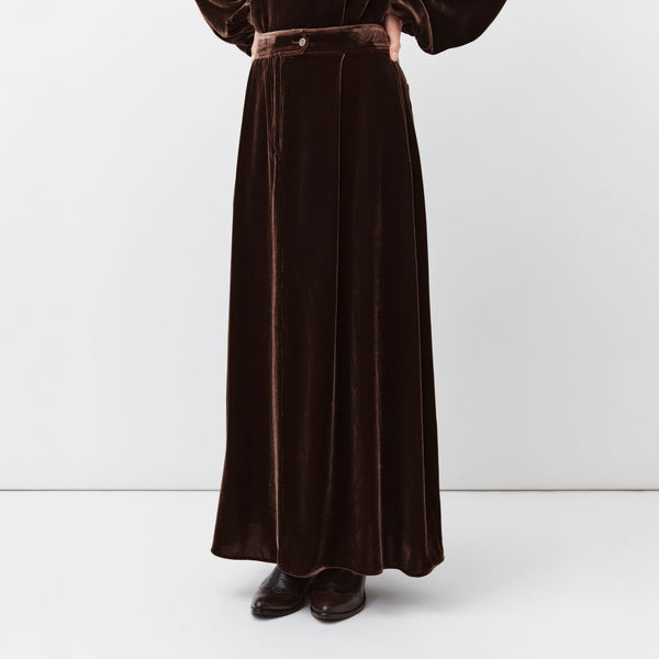 DIEGA Jazo Velvet Skirt with Pockets in Chestnut