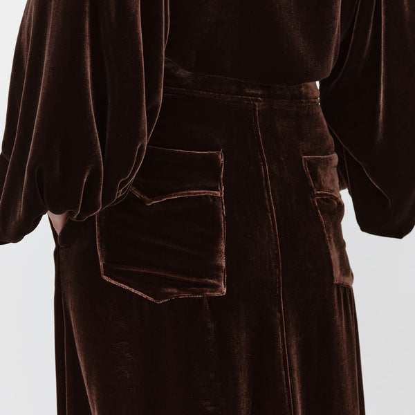 DIEGA Jazo Velvet Skirt with Pockets in Chestnut