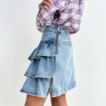 ESSENTIEL ANTWERP Ja Ruffled Denim Mini Skirt in Bright Sky