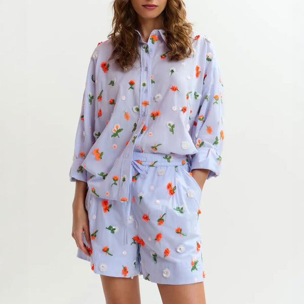 ESSENTIEL ANTWERP Jimena Boxy Shirt in Blue