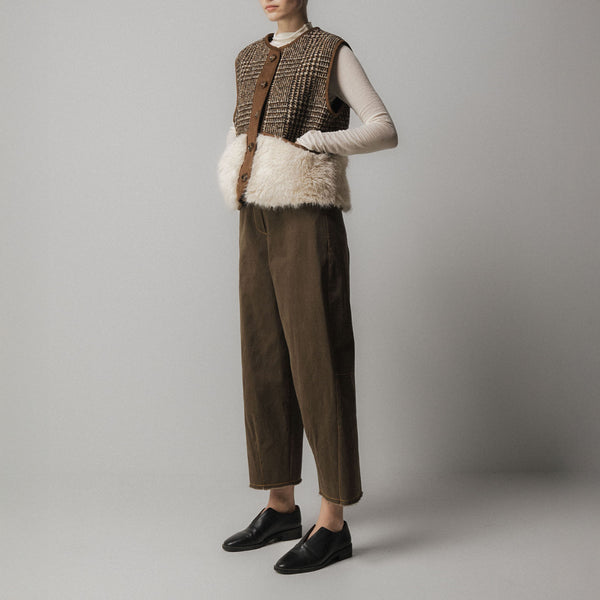 EMIN PAUL Shearing Wool Check Vest in Brown Check