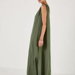 MONDO CORSINI Joan One Shoulder Column Dress in Verde