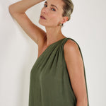 MONDO CORSINI Joan One Shoulder Column Dress in Verde