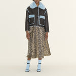 SAMDI Johanna Shearling Coat in Chocolate/Powder Blue