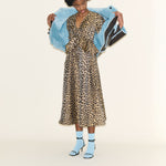 SAMDI Johanna Shearling Coat in Chocolate/Powder Blue