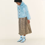 SAMDI Johanna Shearling Coat in Chocolate/Powder Blue