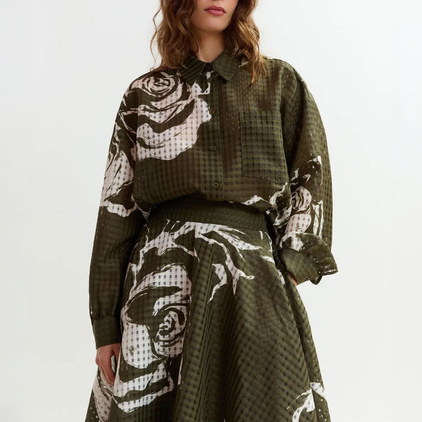 ESSENTIEL ANTWERP Jorange Oversized Shirt in Olive/Martini