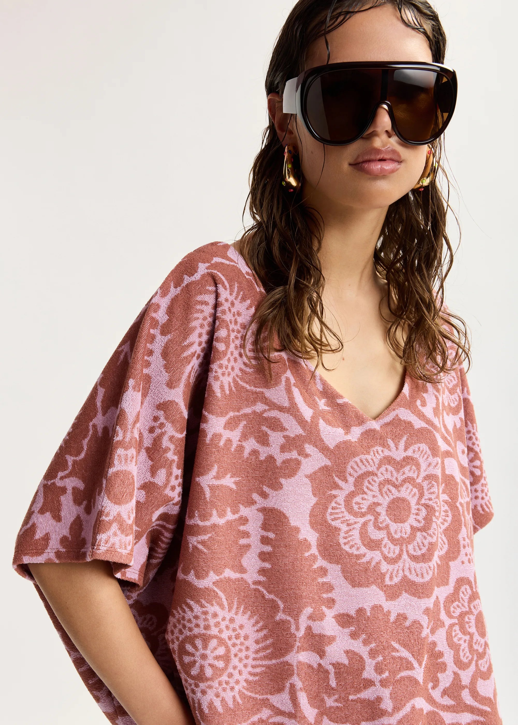 ESSENTIEL ANTWERP Jorlando Towel Jersey V Neck Top in Violette