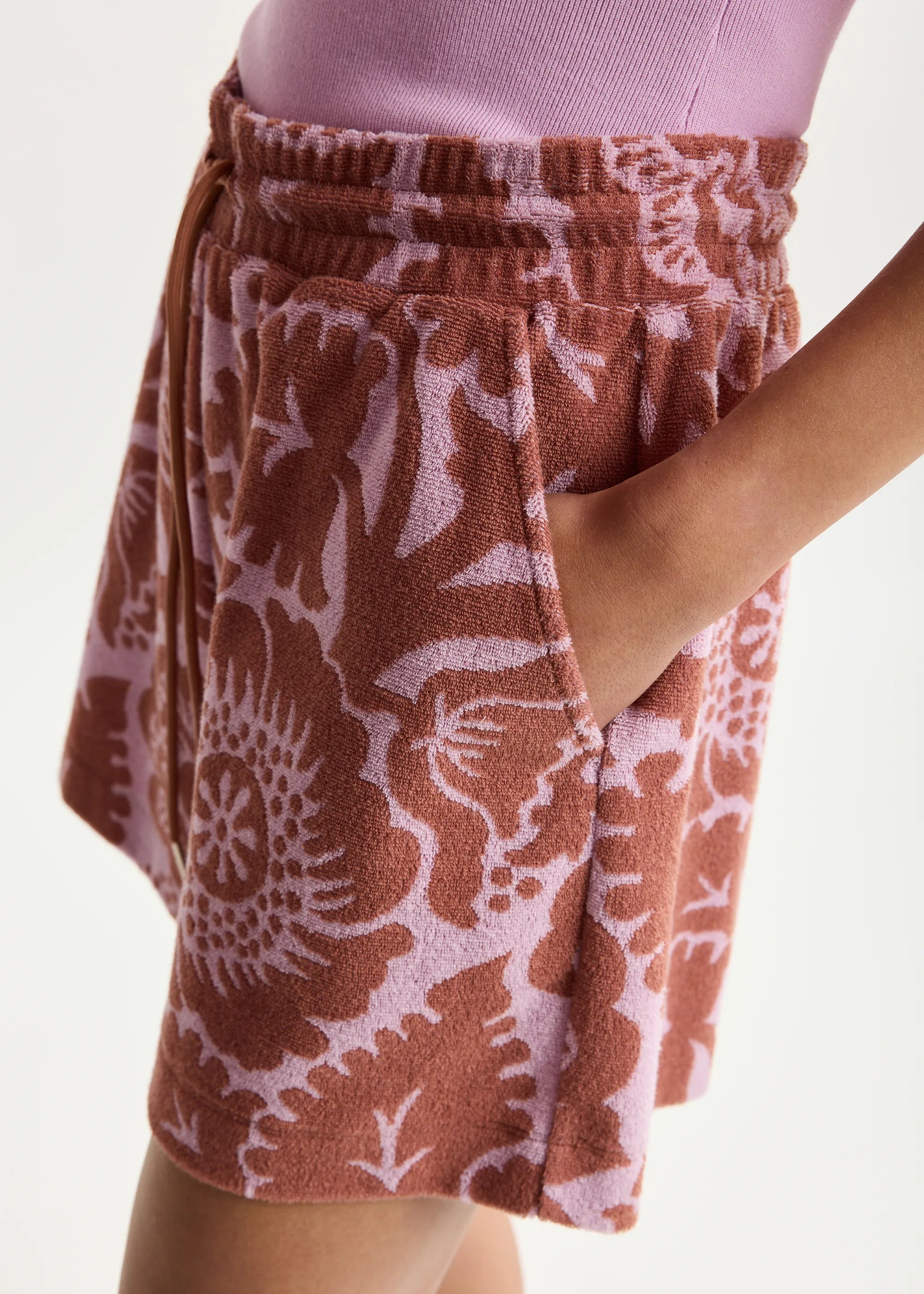 ESSENTIEL ANTWERP Jorton Towel Jersey Shorts in Violette
