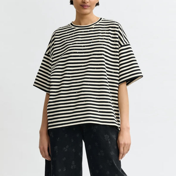ESSENTIEL ANTWERP Joste Striped T-Shirt in Off/White