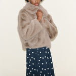 SAMDI Jude Faux Fur Coat in Light Taupe