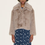 SAMDI Jude Faux Fur Coat in Light Taupe