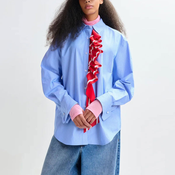 ESSENTIEL ANTWERP Juf Ribbon Detail Shirt in Bright Sky