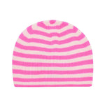 JUMPER 1234 Narrow Stripe Rib Beanie in Hot Pink/Cream