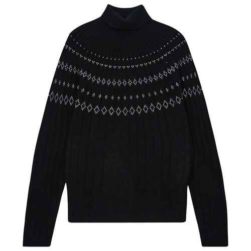 JUMPER 1234 Rib Ski Roll Collar Knit in Black/Cream