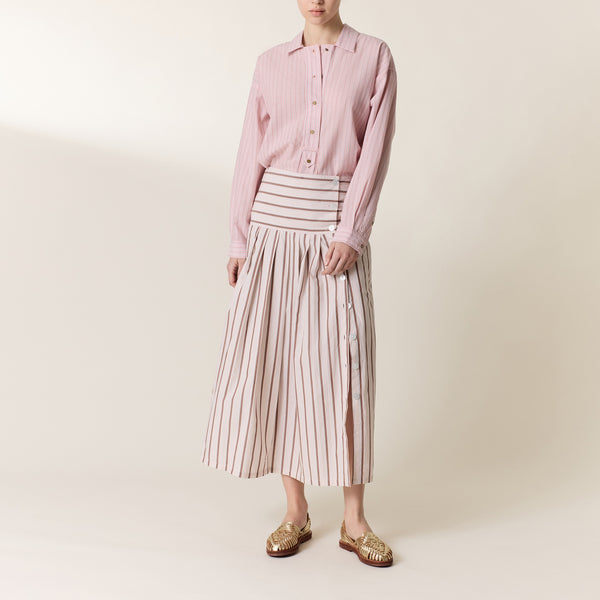 LEON & HARPER Joyau Long Stripe Skirt in Powder