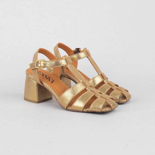 ESSKA Jenny Fisherman Block Heel Sandal in Gold Dust