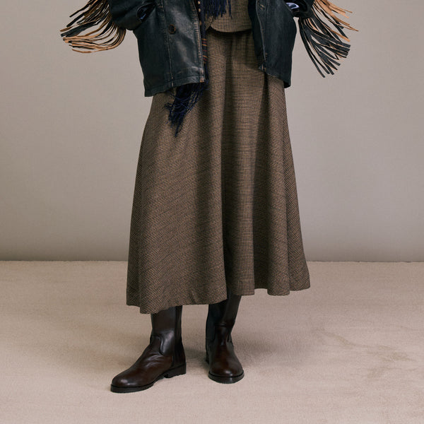 DIEGA Jeyo Houndstooth Midi Skirt  in Chocolate/Marine