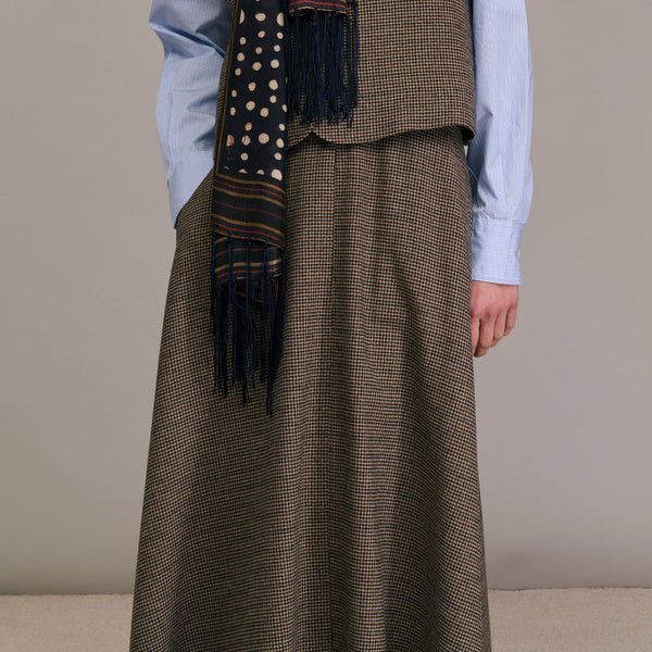 DIEGA Jeyo Houndstooth Midi Skirt  in Chocolate/Marine