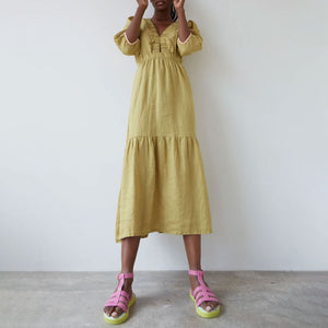 Joy Linen Dress in Khaki