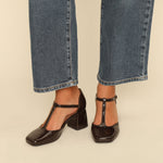 ESSKA Joy Patent T-Bar Heels in Dark Brown