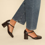 ESSKA Joy Patent T-Bar Heels in Dark Brown