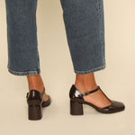 ESSKA Joy Patent T-Bar Heels in Dark Brown