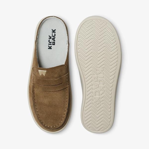 KICKBACK Frenchy Suede Mules in Khaki/Brown