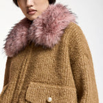 ESSENTIEL ANTWERP Kanada Knitted Jacket with Fur in Camel/Pink
