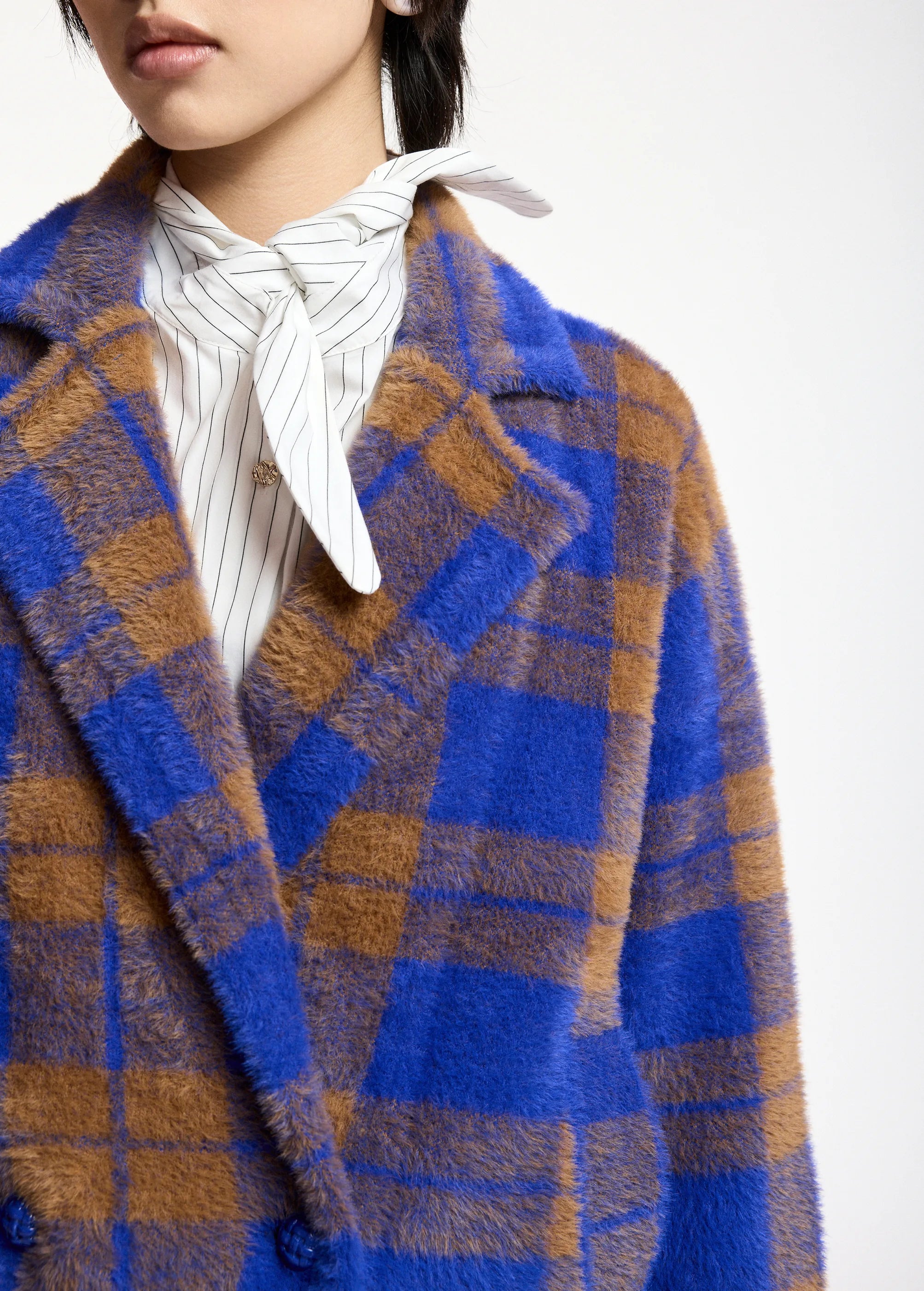 ESSENTIEL ANTWERP Karreau Check Cardigan in Blue/Brown