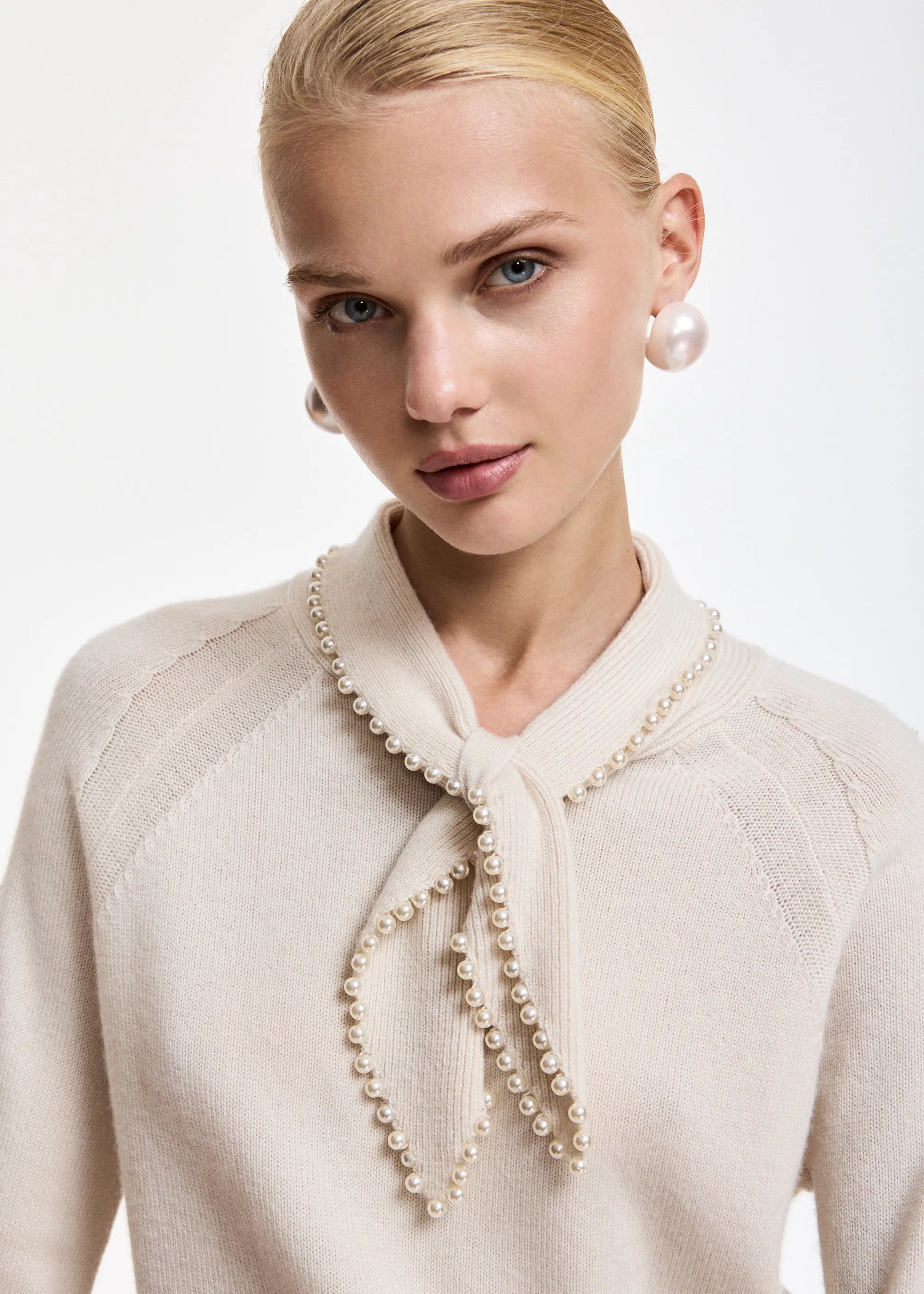 ESSENTIEL ANTWERP Kasa Tie Neck Jumper with Beads in Off White