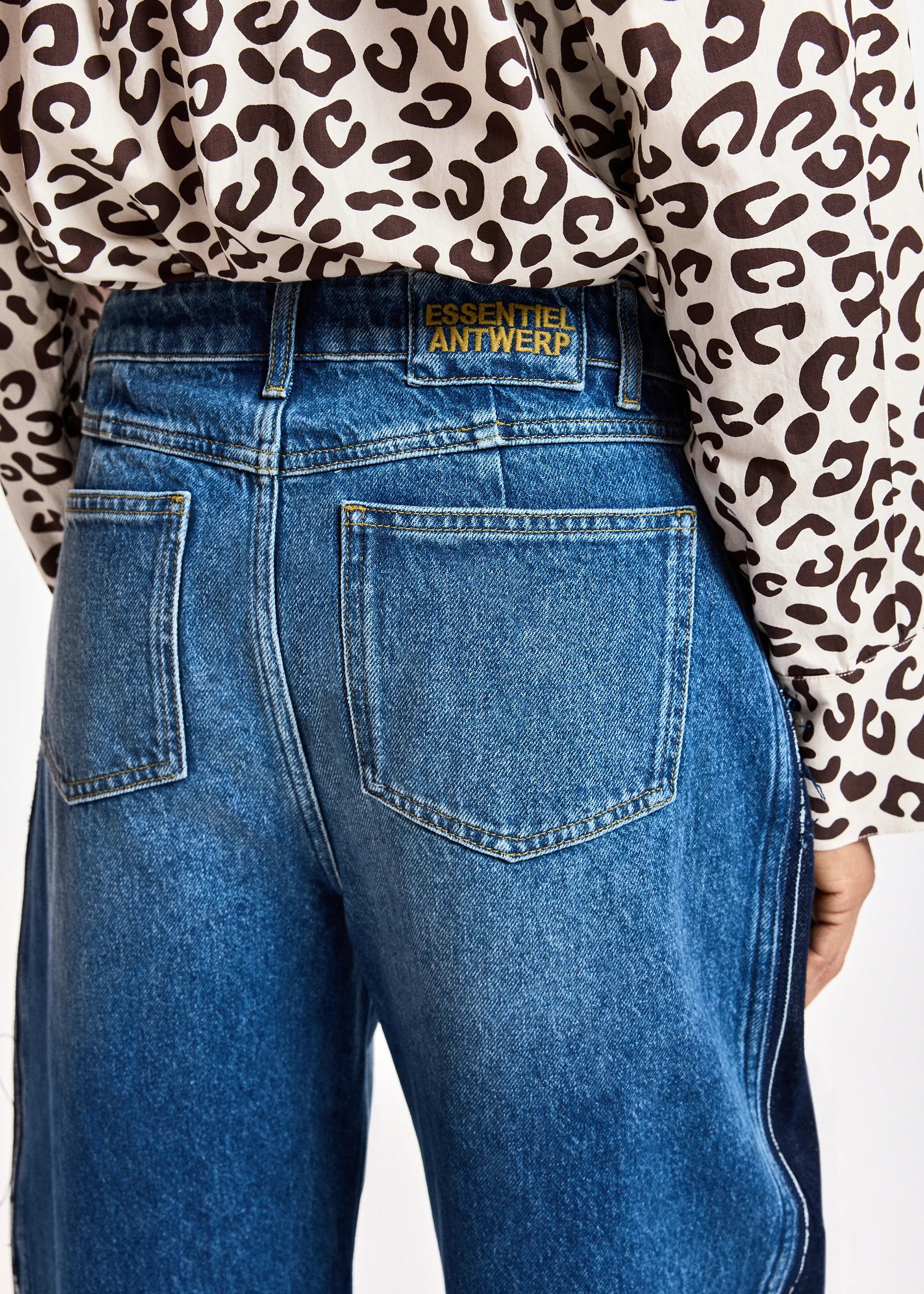 ESSENTIEL ANTWERP Kashba Panelled Barrel Leg Jeans in Blue/Black