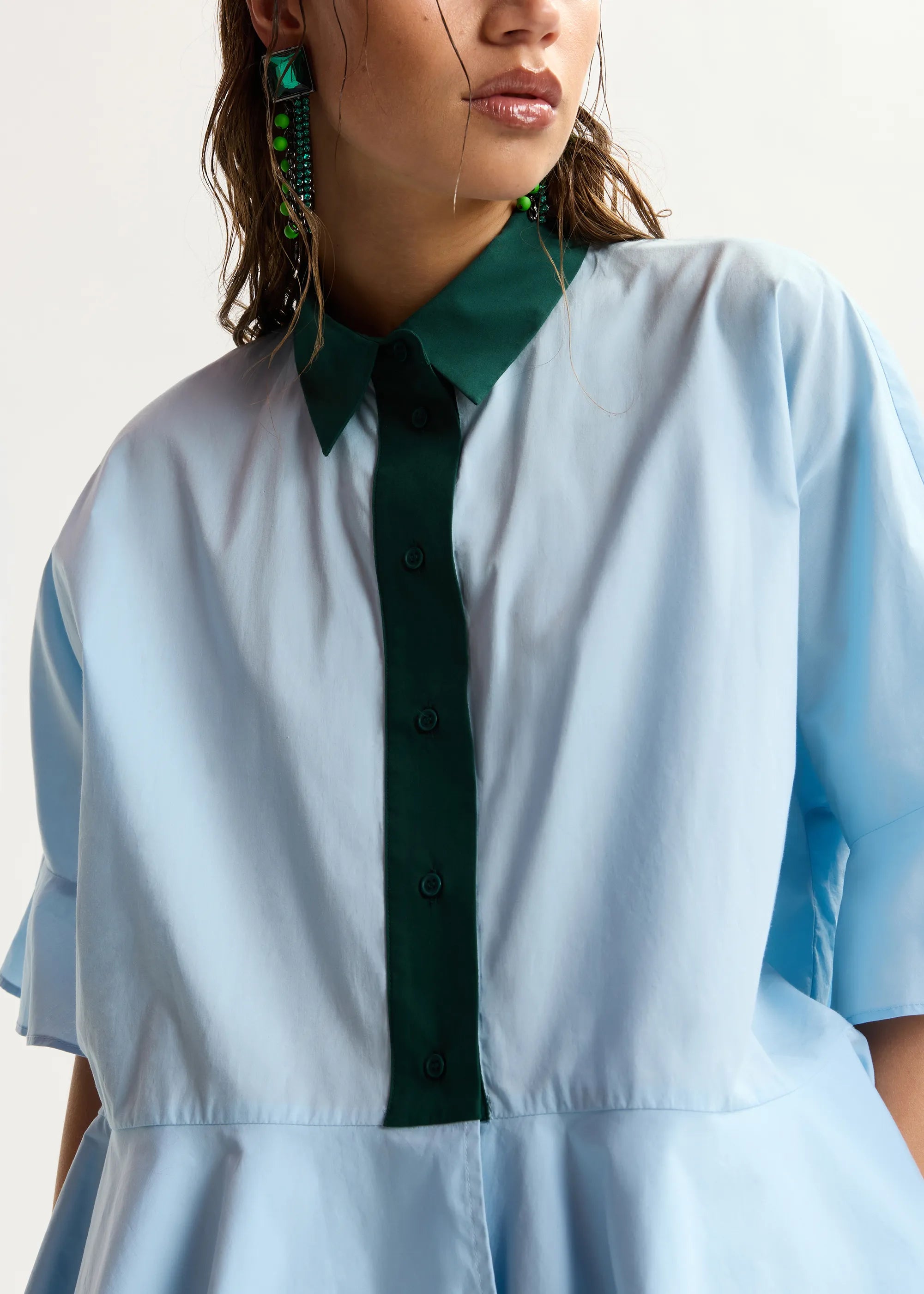 ESSENTIEL ANTWERP Kaylee Peplum Ruffle Shirt in Aquamarine