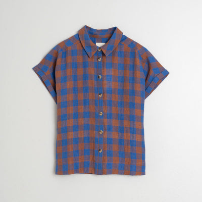 INDI & COLD Check Linen Top in Blue Klein