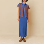 INDI & COLD Check Linen Top in Blue Klein