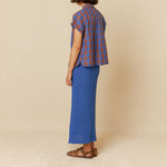 INDI & COLD Check Linen Top in Blue Klein