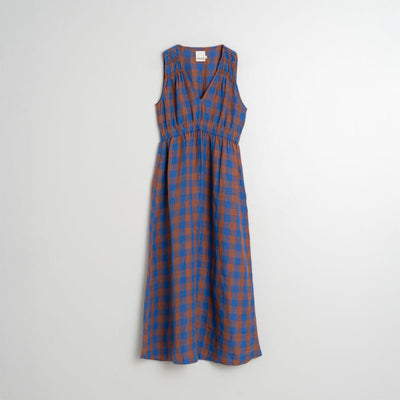 INDI & COLD Check Linen Dress in Klein Blue