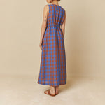 INDI & COLD Check Linen Dress in Klein Blue