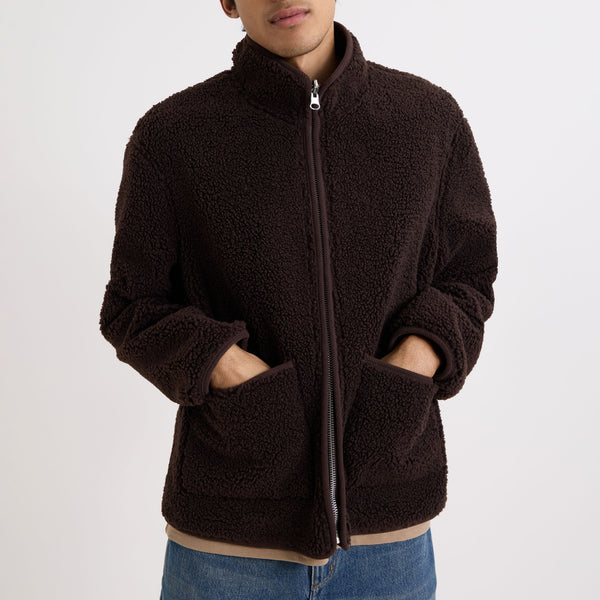 WAX LONDON Killick Reversible Borg Cord Jacket in Chocolate Brown