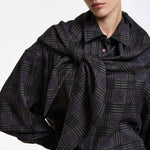 ESSENTIEL ANTWERP Kiss Oversized Check Shirt with Scarf in Grey
