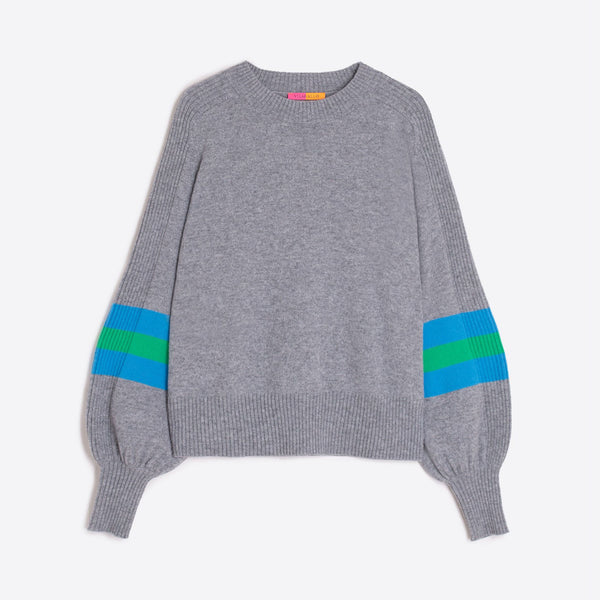 VILAGALLO Sleeve Detail Jumper in Grey/Blue/Green