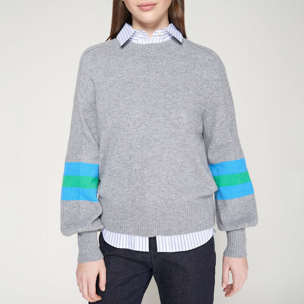 VILAGALLO Sleeve Detail Jumper in Grey/Blue/Green