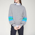 VILAGALLO Sleeve Detail Jumper in Grey/Blue/Green