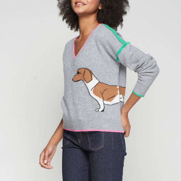 VILAGALLO Jumper with Sausage Dog in Grey/Pink
