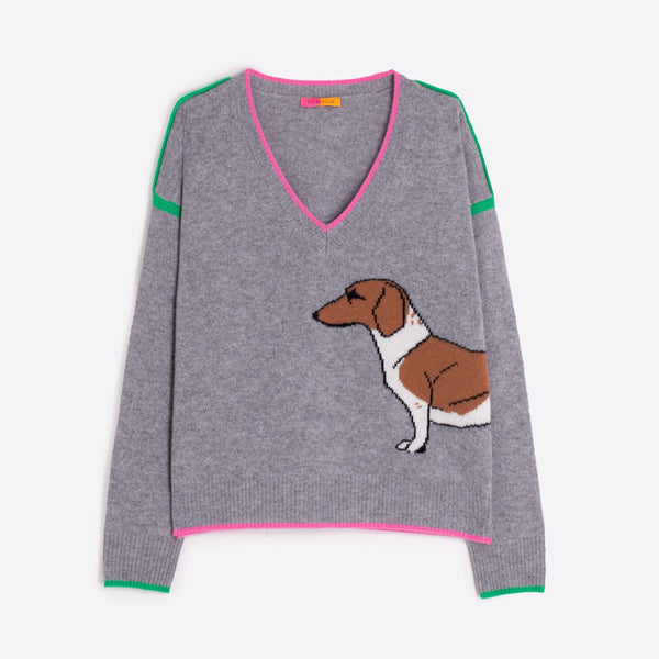 VILAGALLO Jumper with Sausage Dog in Grey/Pink