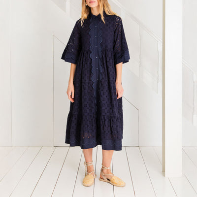 BONTE Koko Broderie Dress in Navy